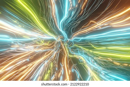 Space abstract tentacle background design. Science fiction theme background design. Abstract futuristic blue, yellow and orange glow background design