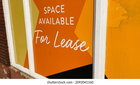 Space Available For Lease Sign On Retail And Restaurant Building Storefront