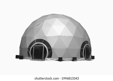 Space Base Spherical Tent, White And Dark Grey Round Plastic Round Building On White Background