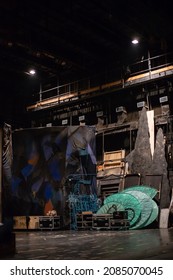 The Space Behind The Theater Stage With Some Parts Of Scenography.