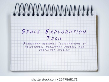 Space Exploration Tech Planetary research Illustrations of telescopes, planetary probes, and exoplanet studies.