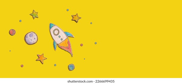Space exploration theme with rocket and star drawings