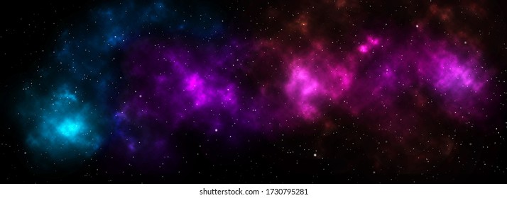 Space Galaxy Background With Shining Stars And Nebula In Blue Purple Pink Color, Cosmos With Colorful Milky Way, Galaxy At Starry Night Use For Decorative Design Web Page Banner Wallpaper