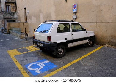 Space Handicapped Parking Spot In Open Parking In Siena, Italy On Oct. 27, 2019