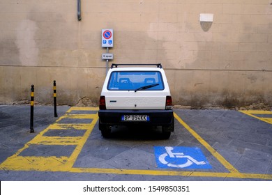 Space Handicapped Parking Spot In Open Parking In Siena, Italy On Oct. 27, 2019