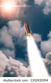Space Launch System Takes Off into deep space. Launch with dust and smoke. Elements of this image furnished by NASA.
