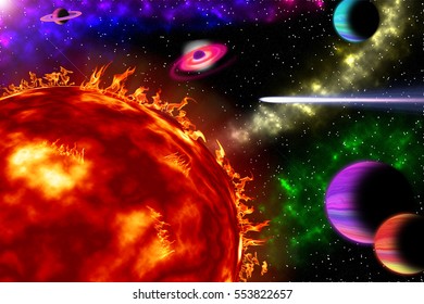 Space, light and interstellar star and nebulae Concept.