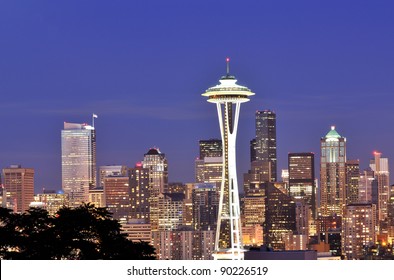 Space Needle, Seattle Skyline At Night