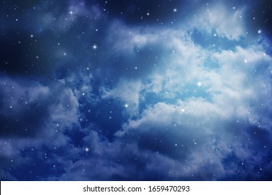 Space Of Night Sky With Cloud And Stars.








