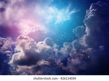 Space Of Night Sky With Cloud And Stars.