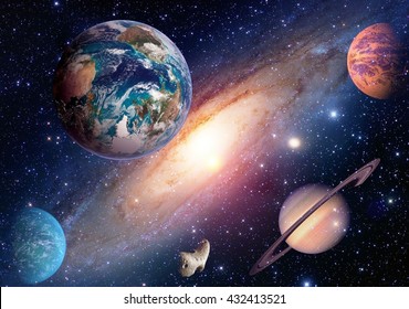 Space Planet Galaxy Milky Way Earth Mars Saturn Universe Astronomy Solar System. Elements Of This Image Furnished By NASA.