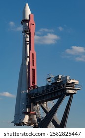 Space rocket before launch. Space rocket on the launch pad. Space rocket on the launch pad. Rocket 