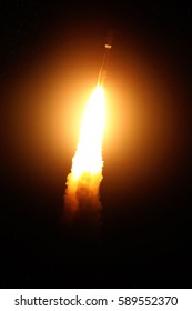 Space rocket flies to the outer space. 