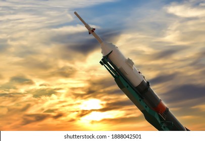 Space rocket at sunset before launch into space. NASA uses rockets and spacecraft to send humans into space and to study places in the solar system where humans cannot travel.  - Powered by Shutterstock - Get 15% off with code: PIKWIZARD15