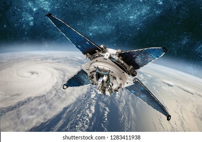 Space Satellite Monitoring From Earth Orbit Weather From Space, Hurricane, Typhoon On Planet Earth. Elements Of This Image Furnished By NASA.