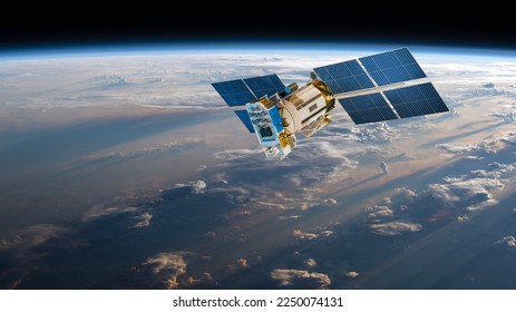 Satélite espacial orbitando la tierra. Elementos de esta imagen amueblados por la NASA.