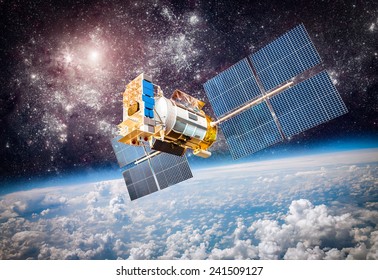 Space Satellite Orbiting The Earth. Elements Of This Image Furnished By NASA.