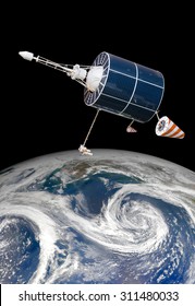 Space satellite orbiting the earth. Elements of this image furnished by NASA.
