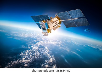Space satellite orbiting the earth. Elements of this image furnished by NASA. - Shutterstock ID 363654452