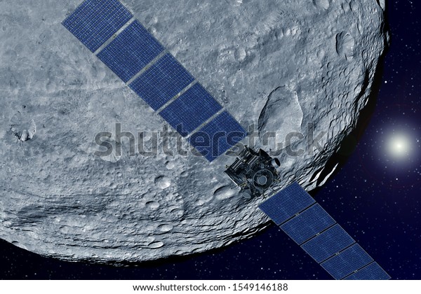 Space satellite over the moon. Elements of this\
image were furnished by\
NASA.