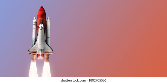 Space shuttle isolated on color background. Infographics. Spaceship in the sky. Science wallpaper. Elements of this image furnished by NASA. - Powered by Shutterstock