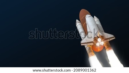 Space shuttle launch isolated on dark gradient background. Spaceship sci-fi element. Elements of this image furnished by NASA