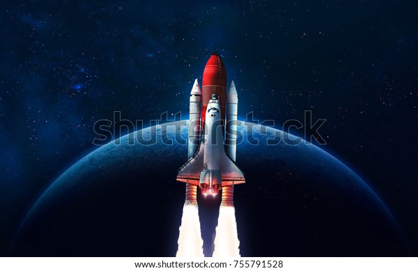Space Shuttle Launch Open Space Over Stock Photo Edit Now 755791528