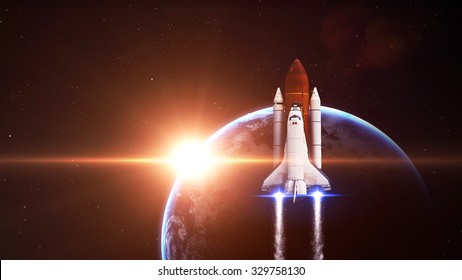 Space shuttle Leaving Earth - Elements of this Image Furnished By NASA