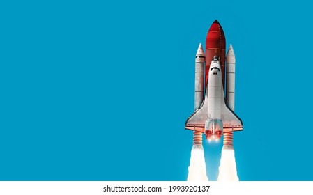 Space shuttle on color background. Gradient. Space art wallpaper. Place for infographics. Elements of this image furnished by NASA
				