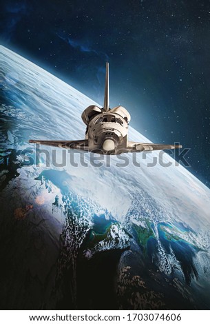 Space shuttle on orbit or the Earth. Vertical wallpaper of the space. Elements of this image furnished by NASA