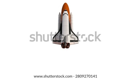 Space shuttle orbiter with external fuel tank and rocket boosters