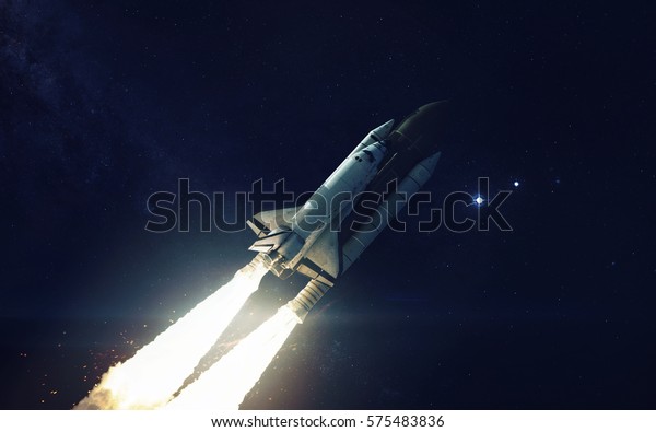 Space Shuttle Orbiting Earth Planet Elements Stock Photo 575483836 ...