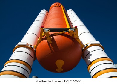 Space Shuttle Rocket Boosters And External Tank, View From Below