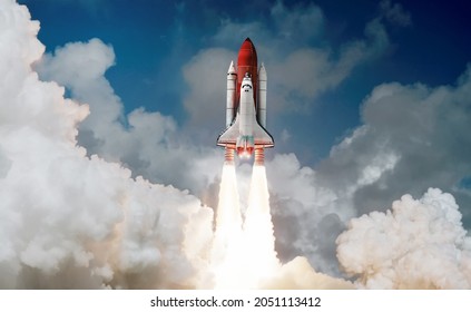 Space shuttle rocket launch in the sky and clouds to outer space. Sky and clouds. Spacecraft flight. Elements of this image furnished by NASA  - Powered by Shutterstock