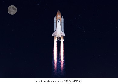 The space shuttle rockets launch into space , Month