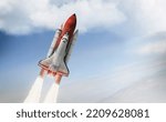 Space shuttle in sky. Space rocket launch from Earth. Spaceship take off. Elements of this image furnished by NASA