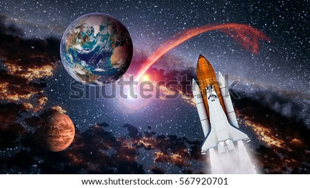 Space shuttle spaceship Earth launch spacecraft planet Mars rocket mission universe. Elements of this image furnished by NASA.