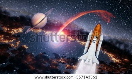 Space shuttle spaceship launch spacecraft planet Saturn rocket ship mission universe. Elements of this image furnished by NASA.