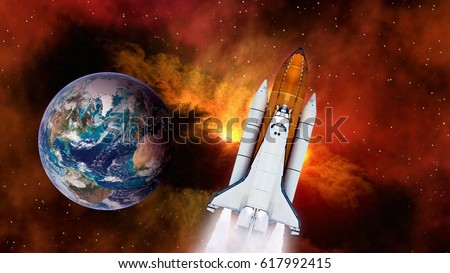 Space shuttle spaceship launch spacecraft planet Earth rocket ship mission universe. Elements of this image furnished by NASA.