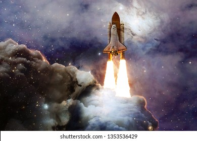 Space shuttle taking off on a mission. Deep space. Beauty of endless universe. Elements of this image furnished by NASA - Powered by Shutterstock