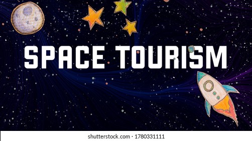 Space Tourism Theme With Space Background With A Rocket, Moon, And Stars