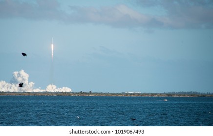 Space X Falcon 9 Heavy Launch At Cape Canaveral On Feb. 6, 2018