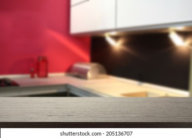 Space For You And Wall Of Red Color In Kitchen 