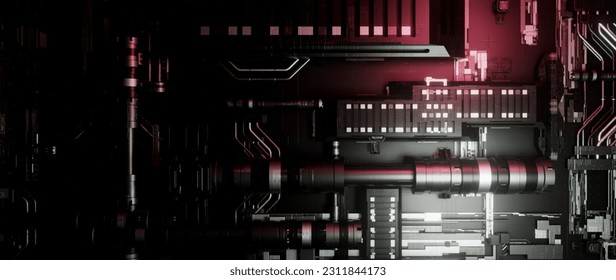 Space-age Abstract Composition Featuring Binary Code And Circuitry Patterns Cutting-edge Resplendent Banner Background Alien Technology 3D Render