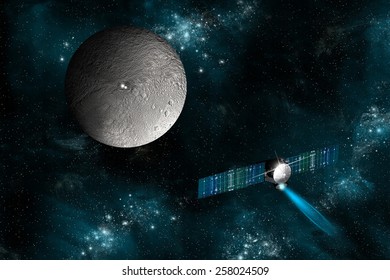 The spacecraft Dawn as it approaches an encounter with Ceres. The satellite will investigate the two bright spots on the surface of the dwarf planet. Elements of this image furnished by NASA. - Powered by Shutterstock