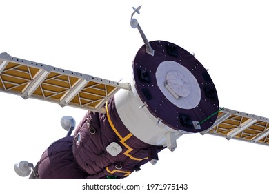 Spacecraft Model. Orbital Station, Orbital Artificial Earth Satellite Isolated On White Background.