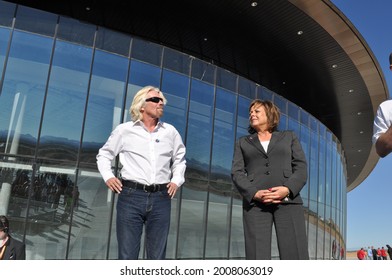 Spaceport America, New Mexico - October 17th, 2011 Keys To A New Dawn Event, Sir Richard Branson, Virgin Galactic, Governor Susana Martinez In Front Of Spaceport America Hanger