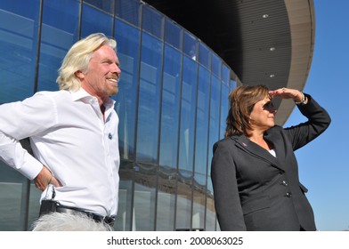 Spaceport America, New Mexico - October 17th, 2011 Keys To A New Dawn Event, Sir Richard Branson, Virgin Galactic, Governor Susana Martinez In Front Of Spaceport America Hanger