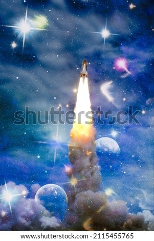 Spaceship in deep space. View on space shuttle and milky way. Elements of this image furnished by NASA