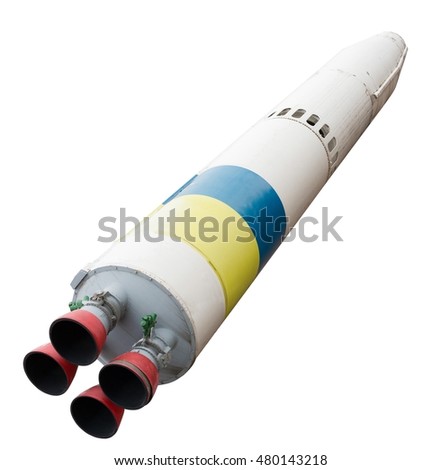 Spaceship with four nozzles isolated on a white background. old rocket to fly into space.